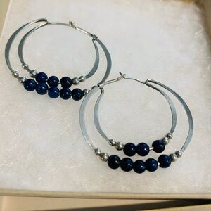 Elegant Silver and Blue Hoop Earrings
